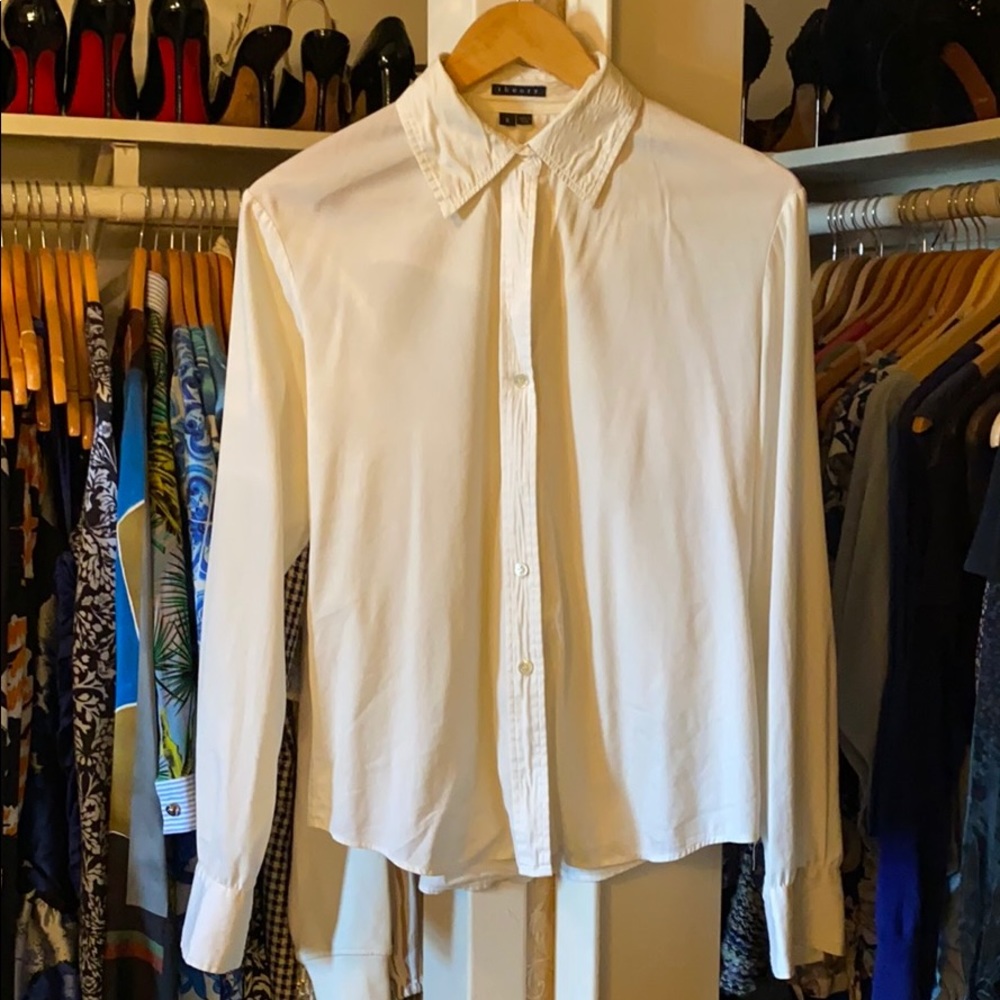 Theory White Button Down Blouse